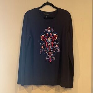 Long Tall Sally Sweater Jumper Women’s Embroidered Flower Navy Blue Large Tall